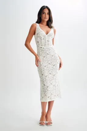 Work Option Doria Lace Plisse Midi Dress - Ivory