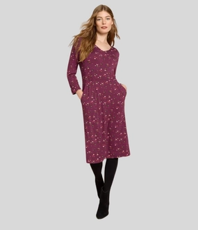 Vibe Choice Tallie Plum Print Midi Dress