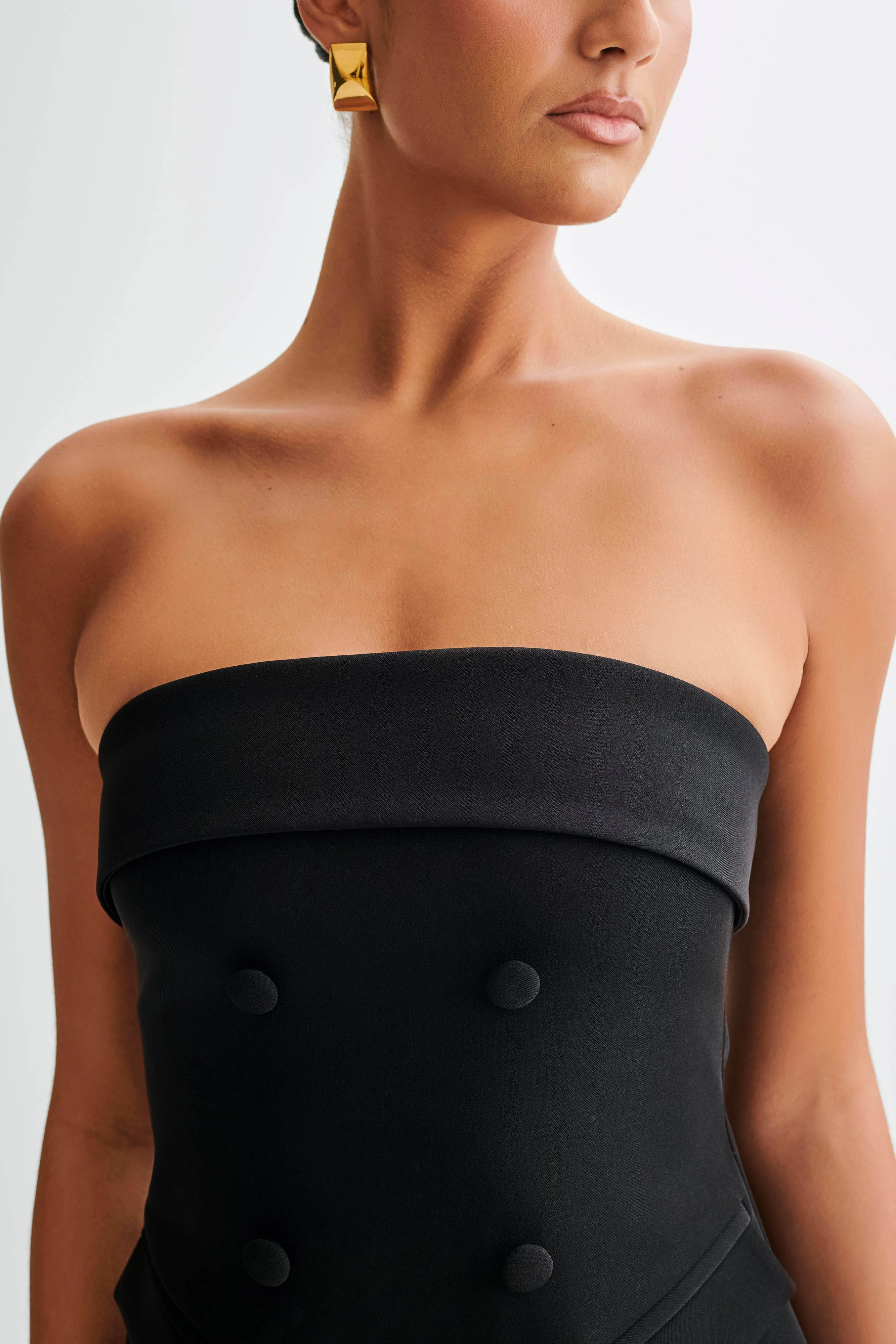 Abbie Strapless Suiting Mini Dress - Black Layer Base