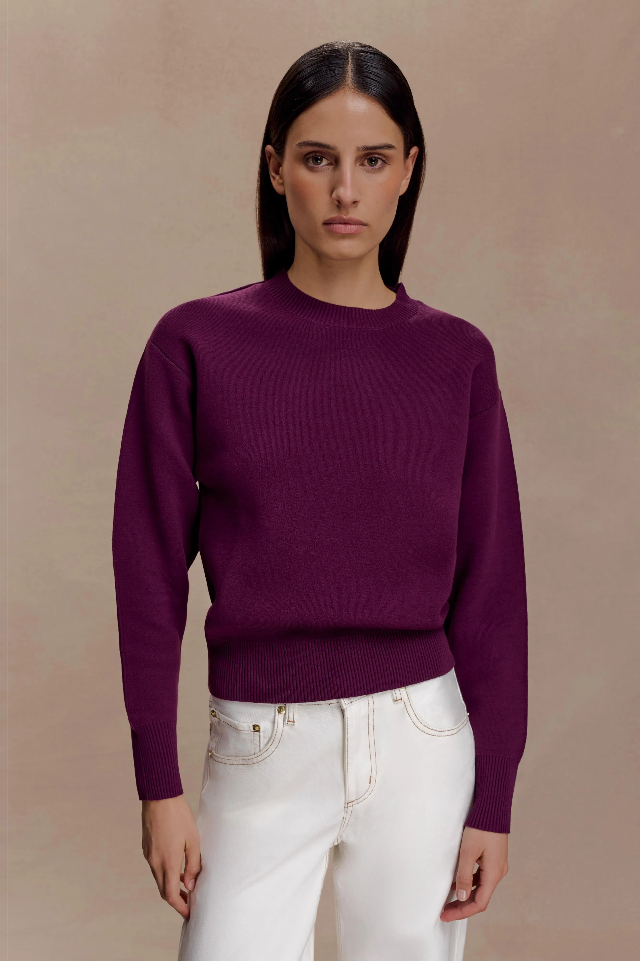 Noise Reduciting Fabric Zipper Closure System Braxton Cozy Knit Jumper - Plum