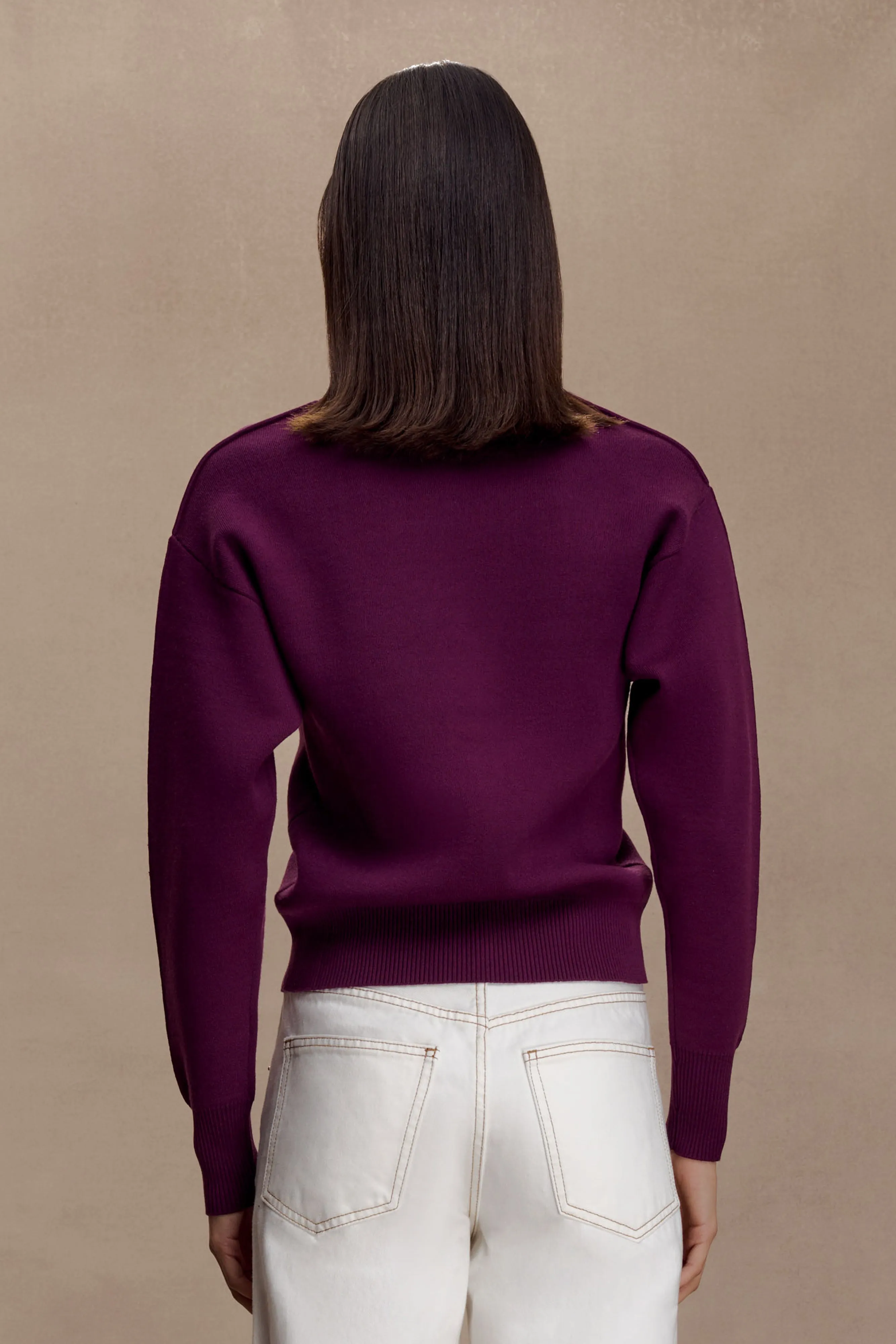 Braxton Cozy Knit Jumper - Plum Glossy Finish HighNeckDesign