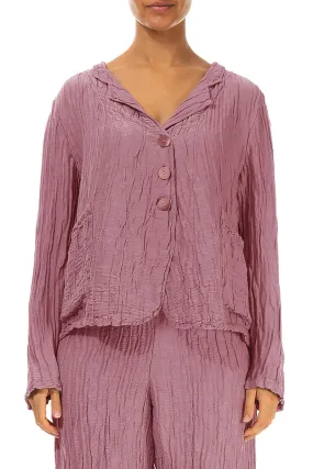Simple Chill Piece Short Crinkled Mauve Taupe Silk Linen Jacket