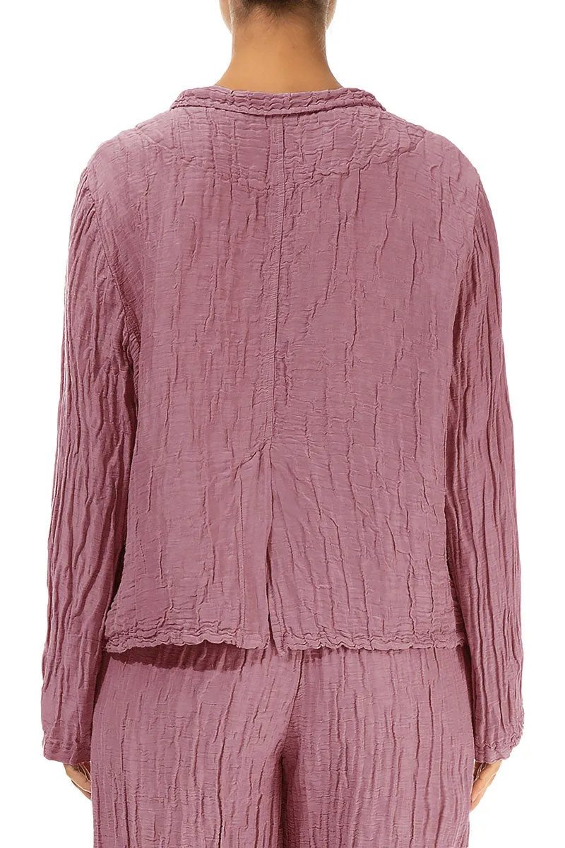 Rugged Outdoor Optimized Plaid Design Short Crinkled Mauve Taupe Silk Linen Jacket