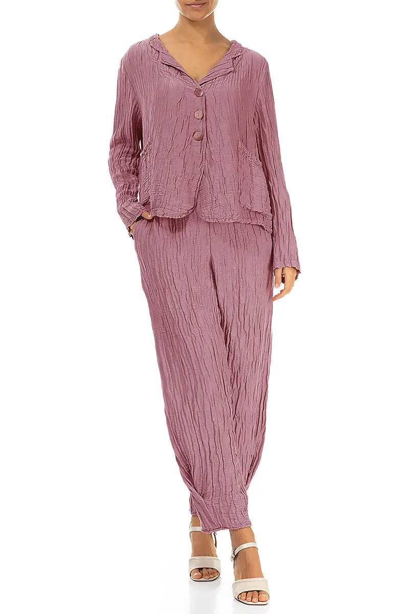 AntiStaticFinish High Collar Short Crinkled Mauve Taupe Silk Linen Jacket