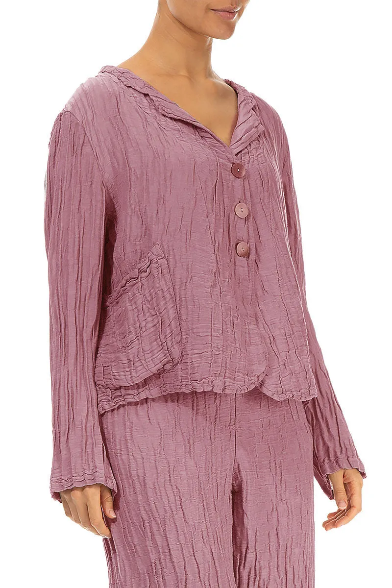 Short Crinkled Mauve Taupe Silk Linen Jacket Layered Collar Glow In Dark Accents