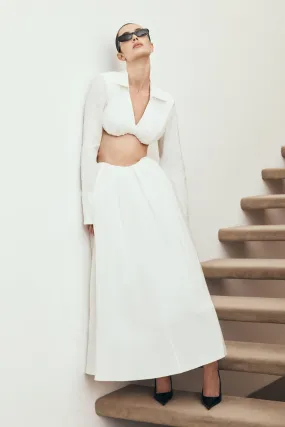 Stretch Fit Gusseted Crotch Greta Gathered Maxi Skirt - White