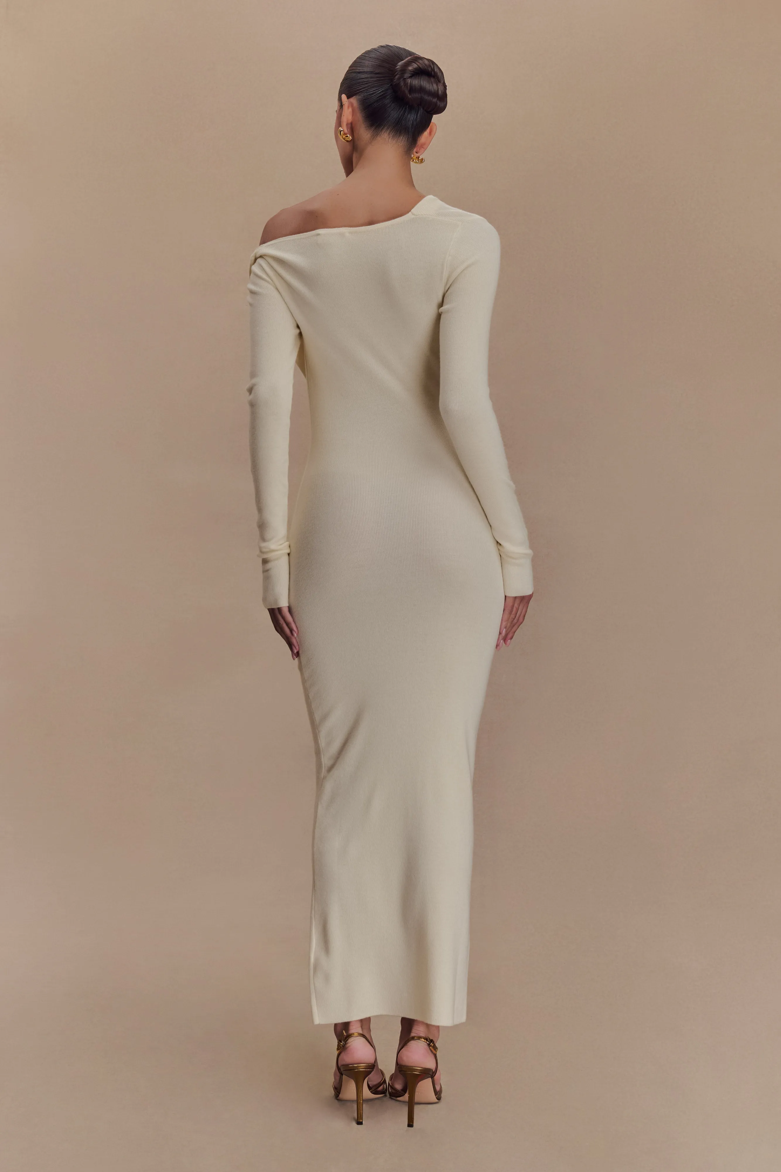 Style Option Flow Ready Culver Draped Twist Knit Midi Dress - Cream