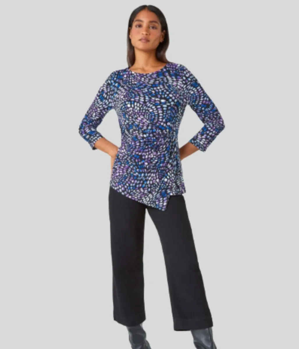 AntiPillFinish Abstract Print Side Twist Top