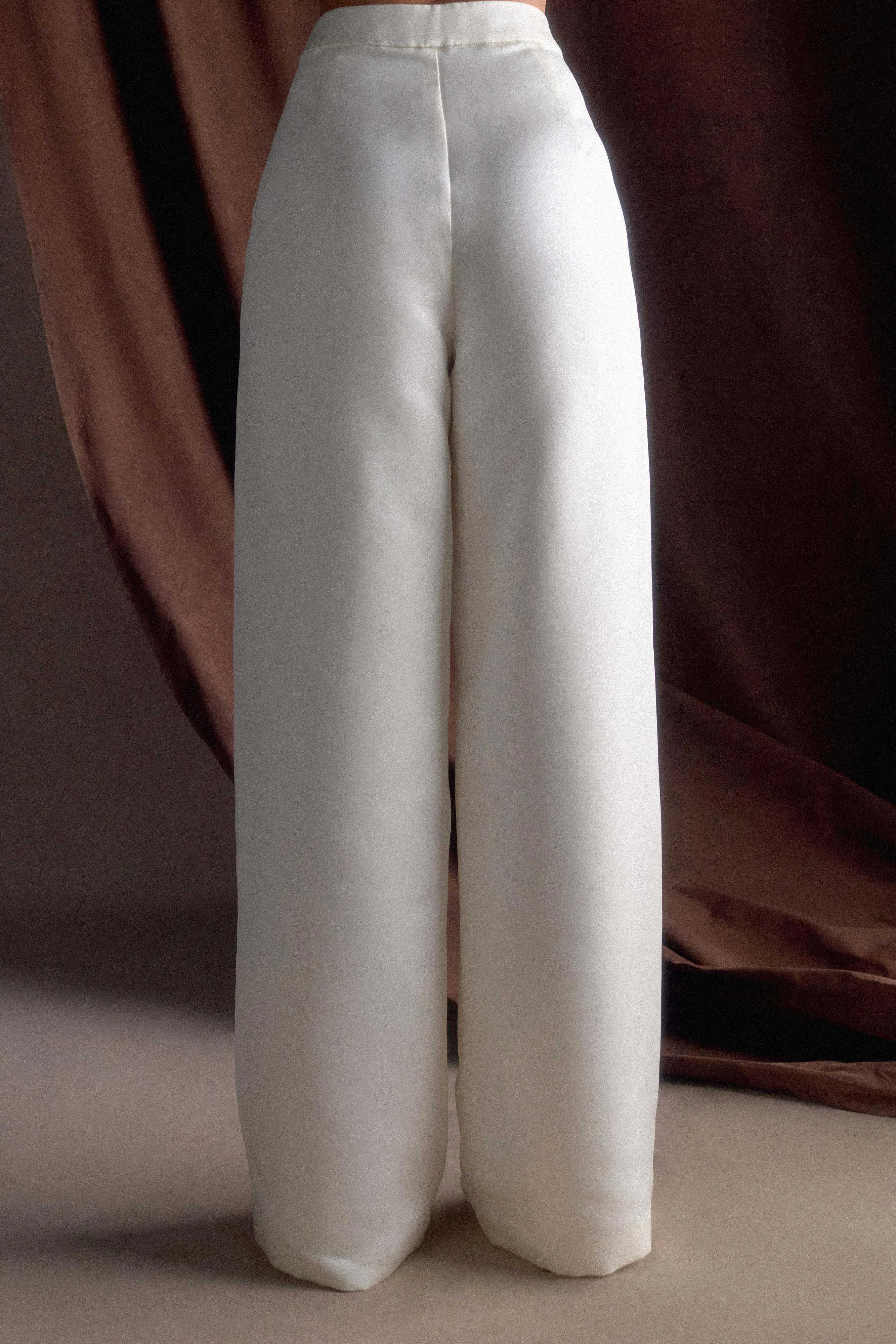 Ada Satin Straight Leg Pant - Ivory Lightweight Utility pocket