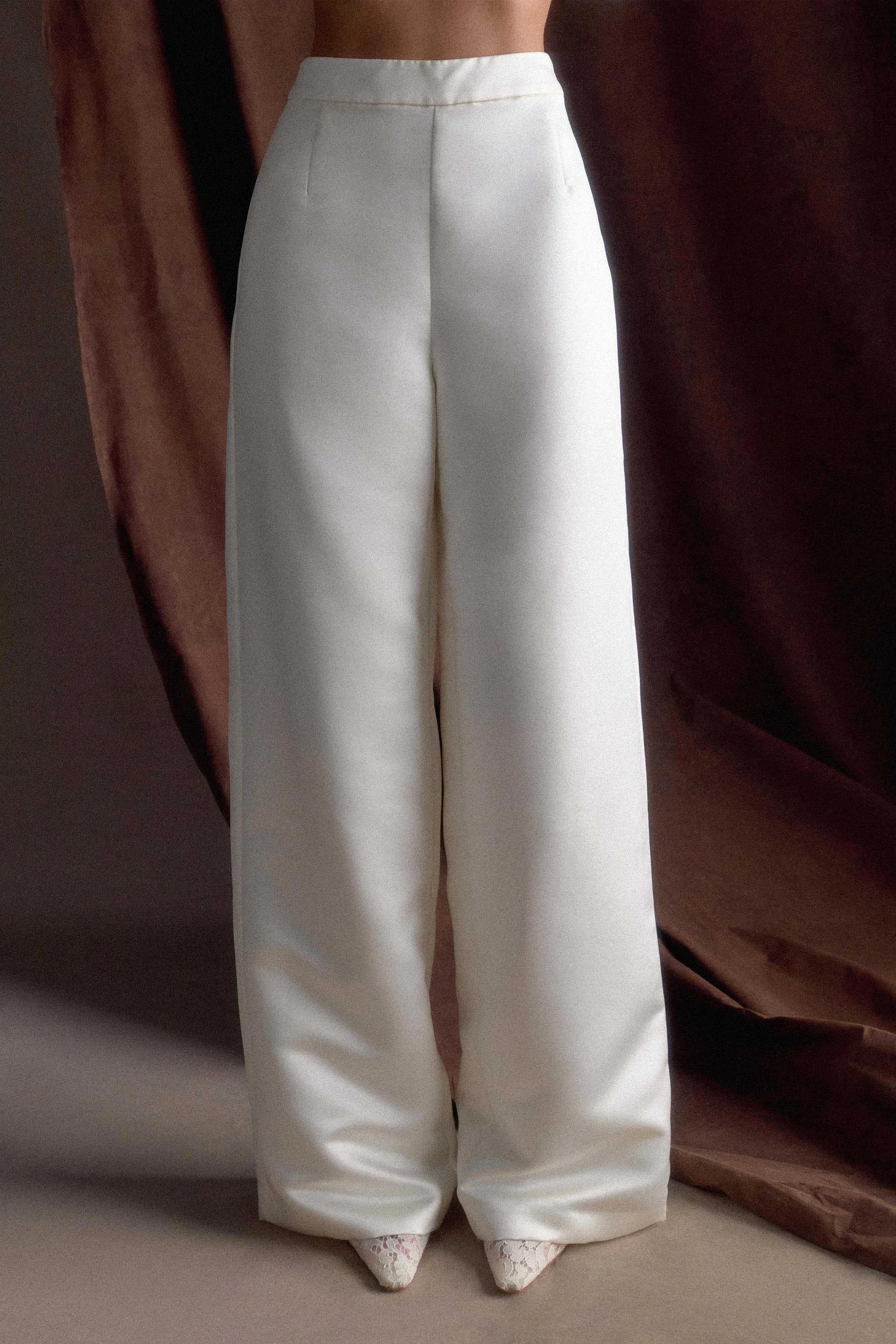 Ada Satin Straight Leg Pant - Ivory Fashionable Design Quick Move