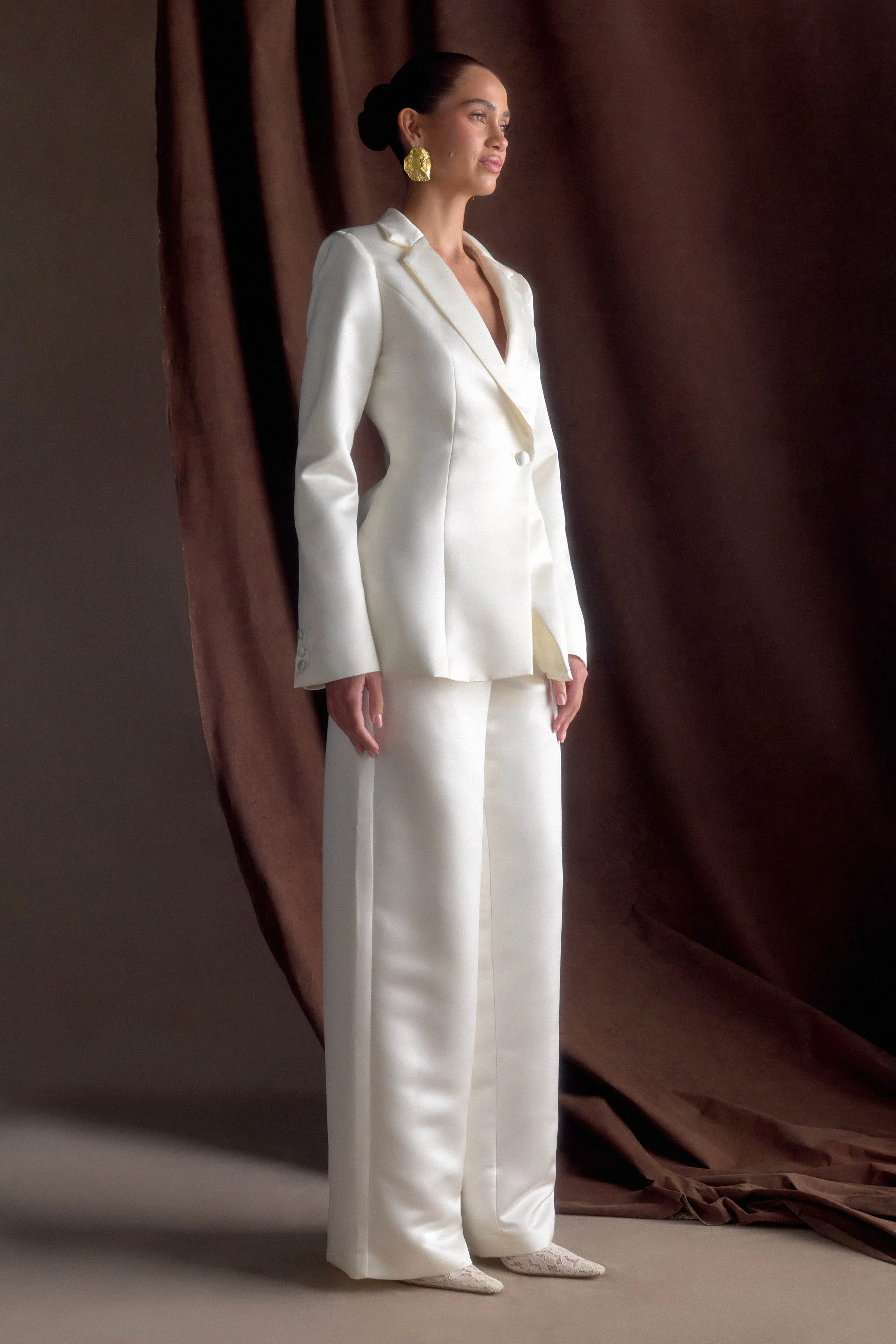 Ada Tailored Satin Blazer - Ivory Adjustable Cuff Eco Dye Process