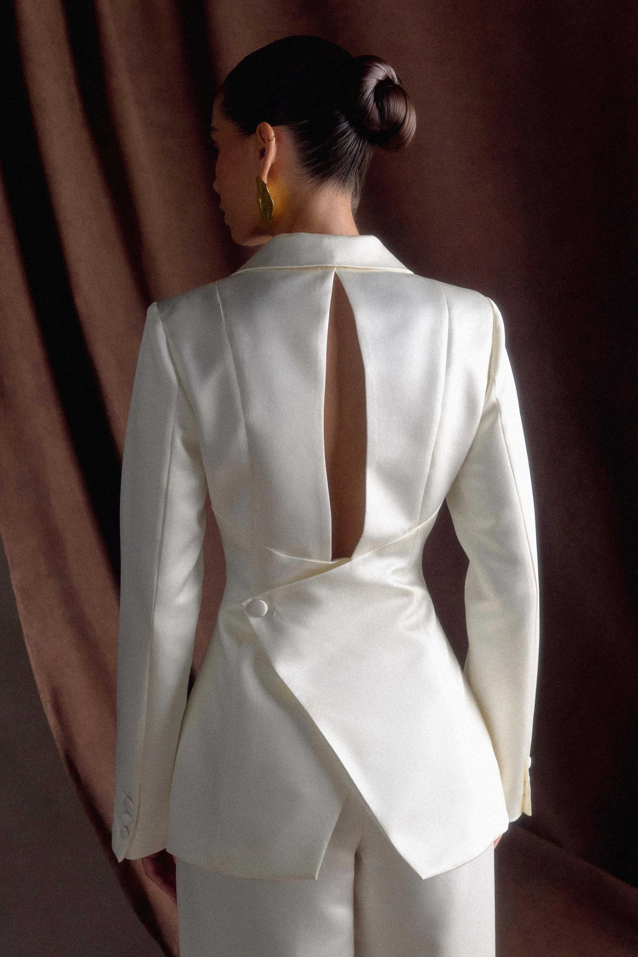 Weatherproof Construction RibbedTrims Ada Tailored Satin Blazer - Ivory