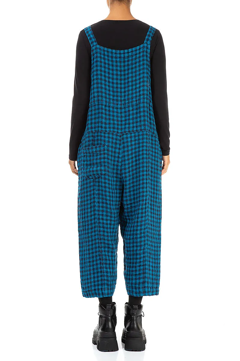 Urban Flex Strappy Blue Check Linen Jumpsuit
