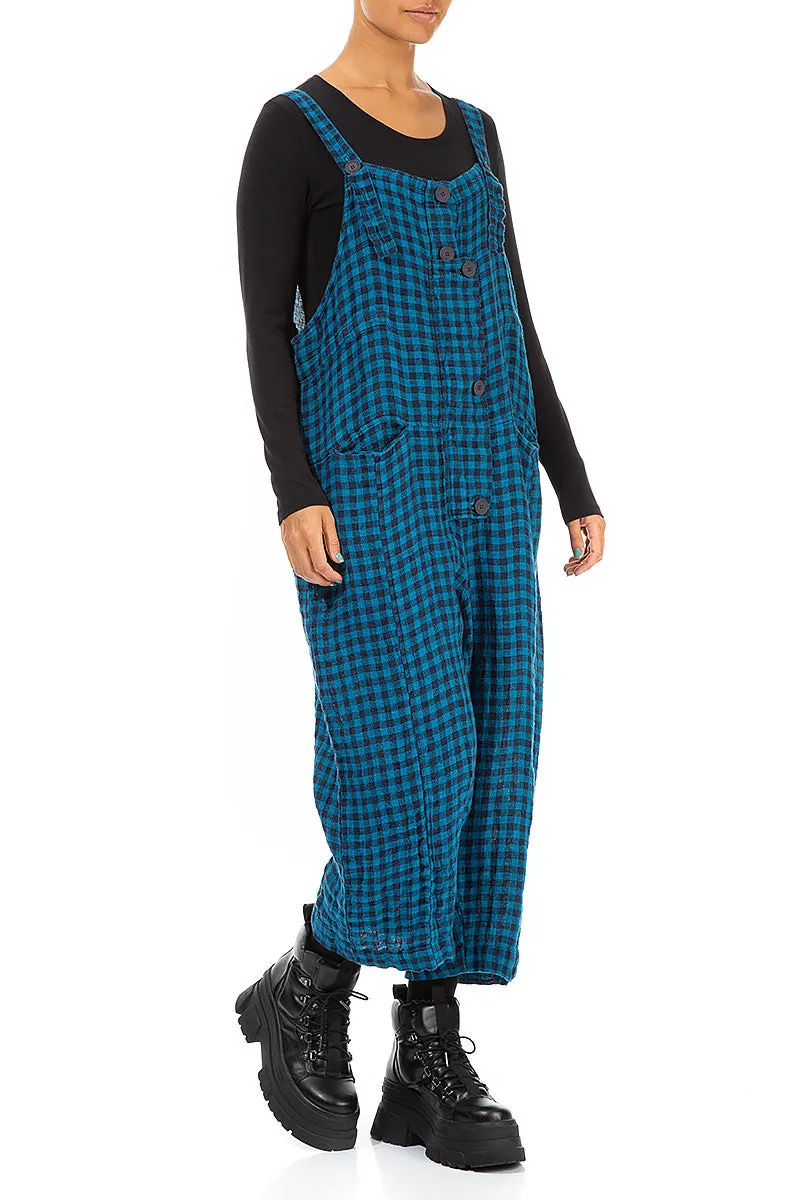 SecureZipperClosures Strappy Blue Check Linen Jumpsuit