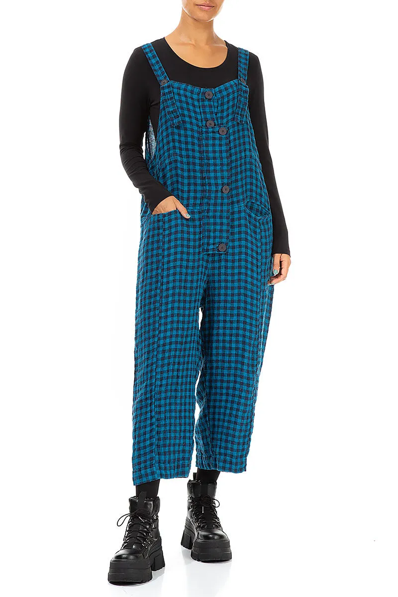 ExtendedSizeRange Quick Cool Strappy Blue Check Linen Jumpsuit