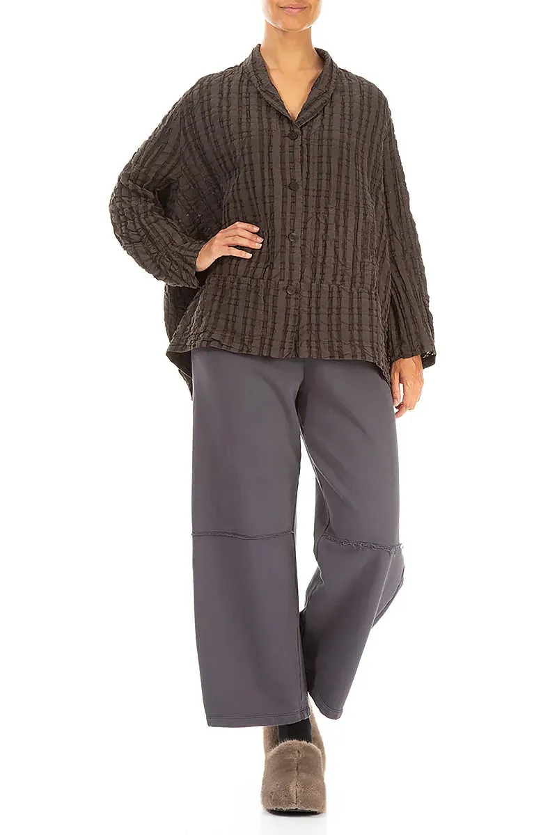 Embellished Trim Forest Brown Checkered Linen Cotton Jacket