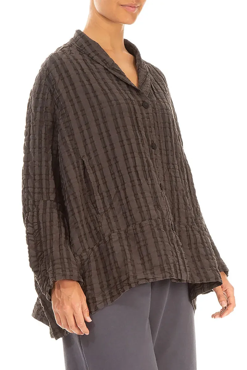Shrink Resistant Treatment Forest Brown Checkered Linen Cotton Jacket