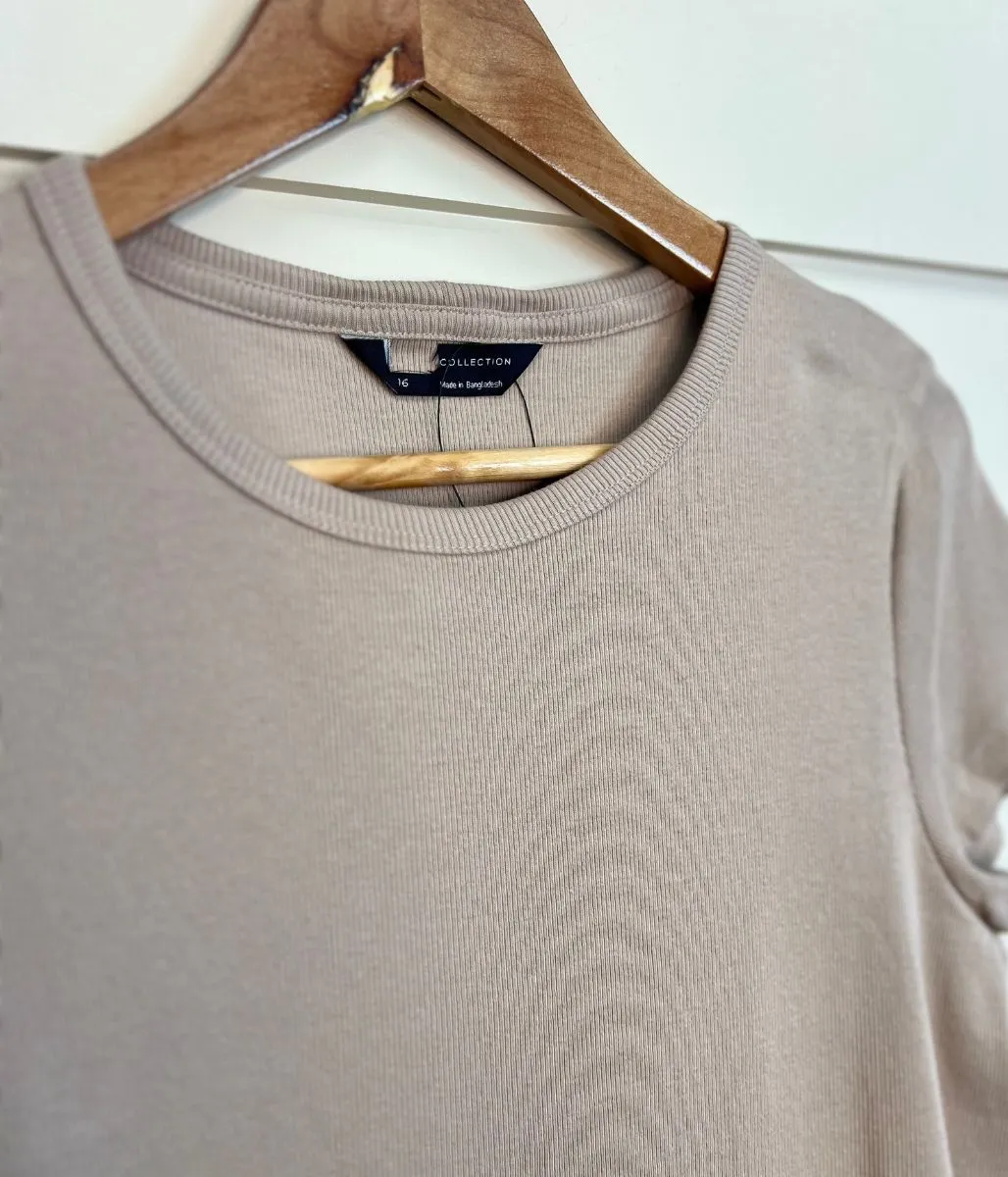 Beige Cotton Rich Ribbed Tee Comfortable Jacket City Casual