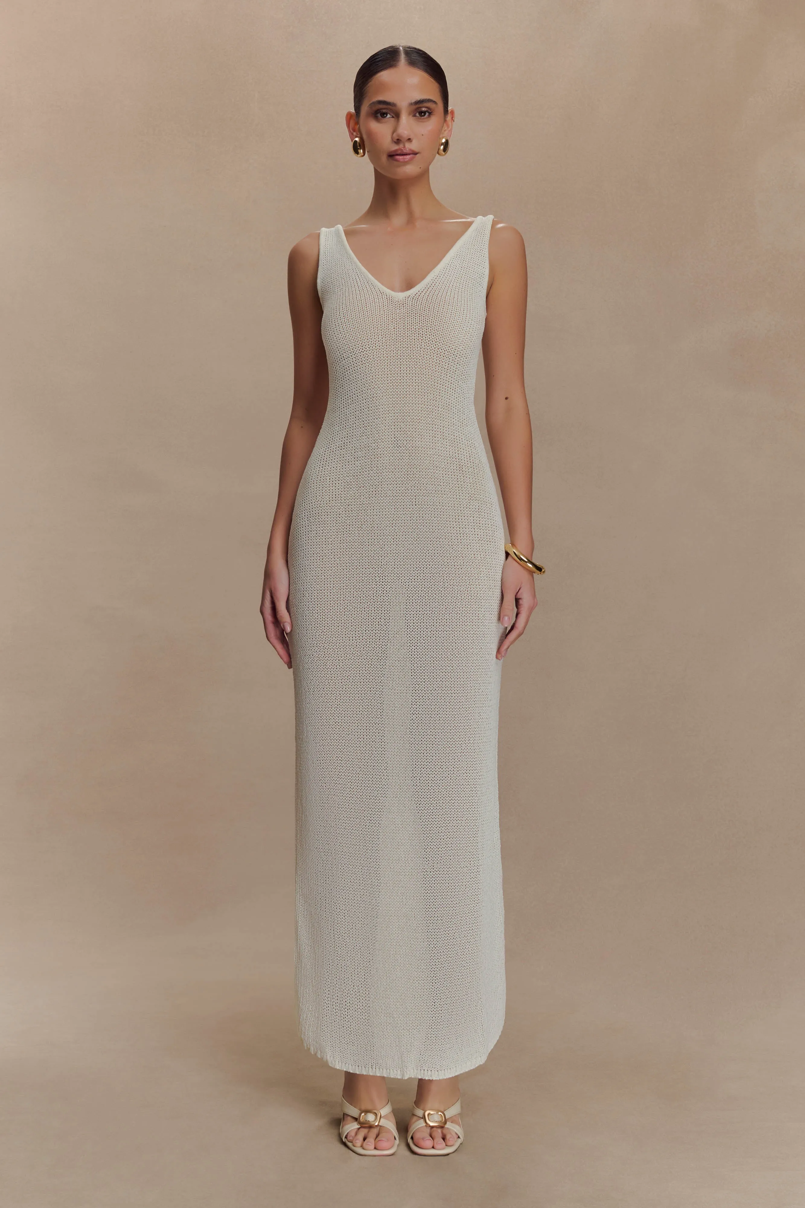 Ari Tape Yarn Knit Maxi Dress - White Daily Wear