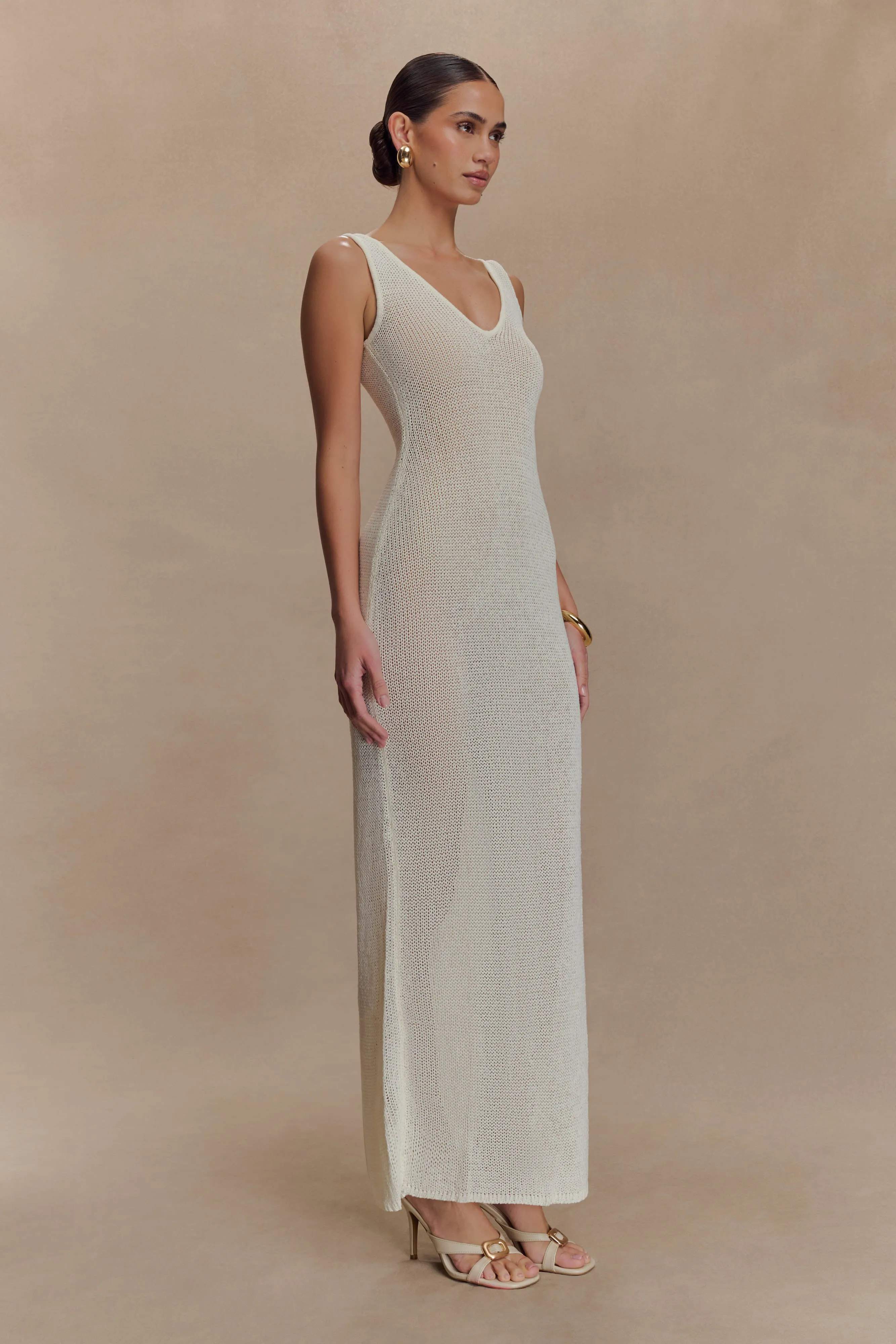 Wrap style Ari Tape Yarn Knit Maxi Dress - White