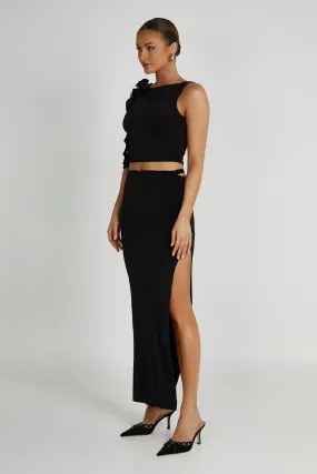 Jeanine Cowl Back Maxi Skirt - Black No Ride Fit elastic waistband
