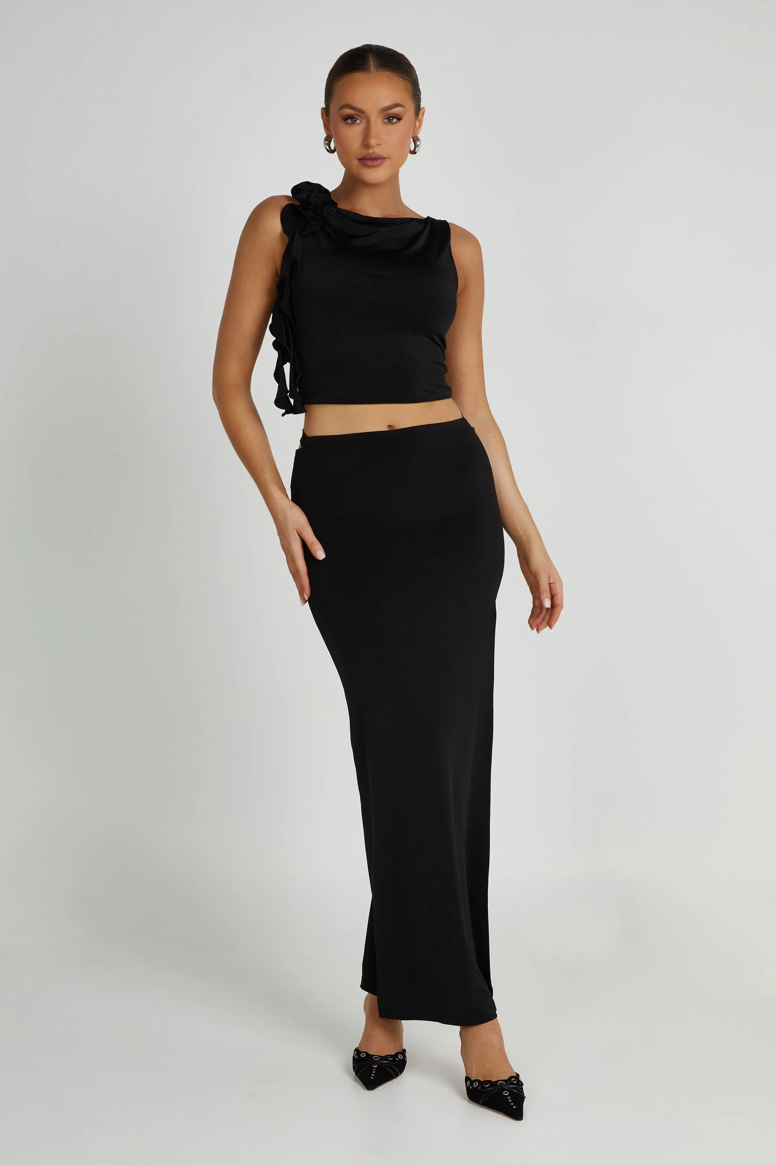 Jeanine Cowl Back Maxi Skirt - Black Chill Comfort Fit