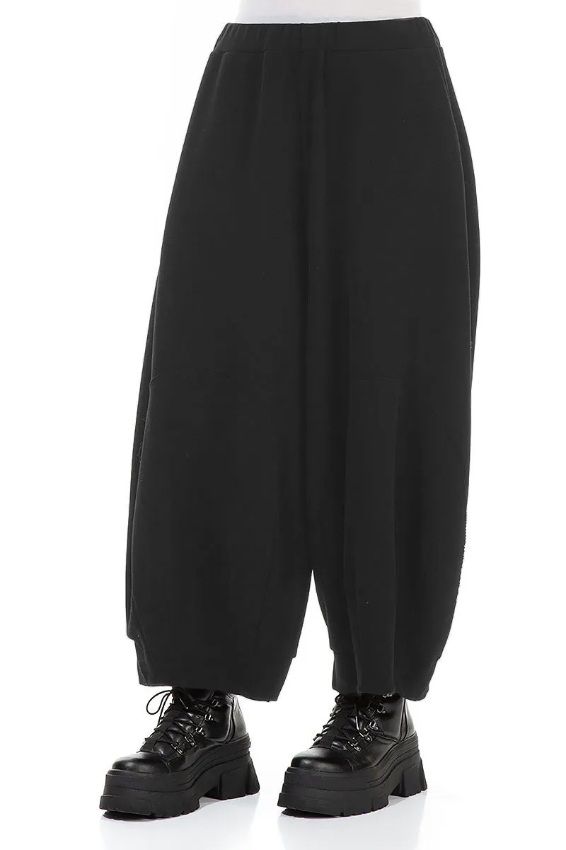 Wide Black Cotton Jersey Trousers Reflective details