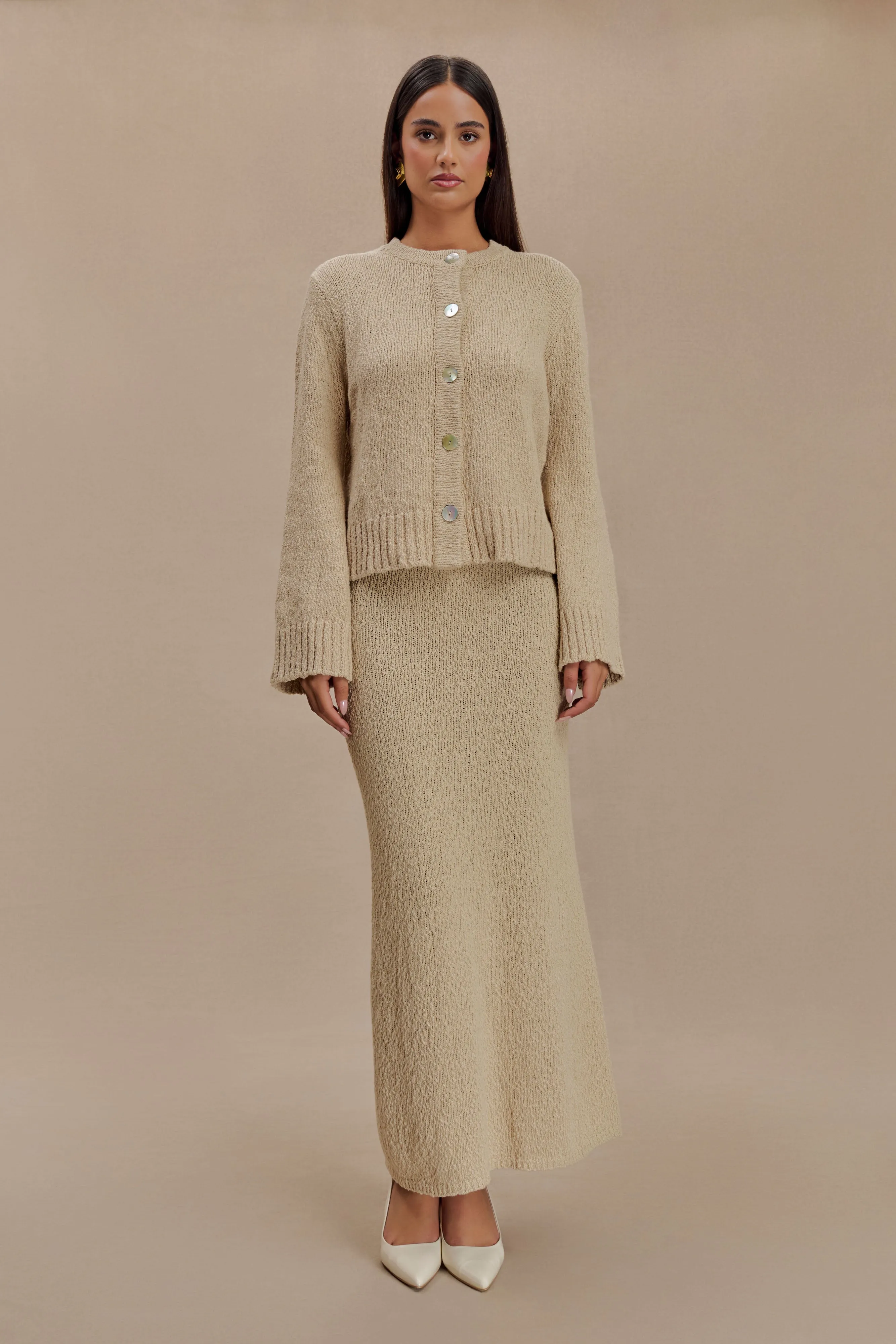 Recycled Textile Moira Oversized Boucle Cardigan - Wheat