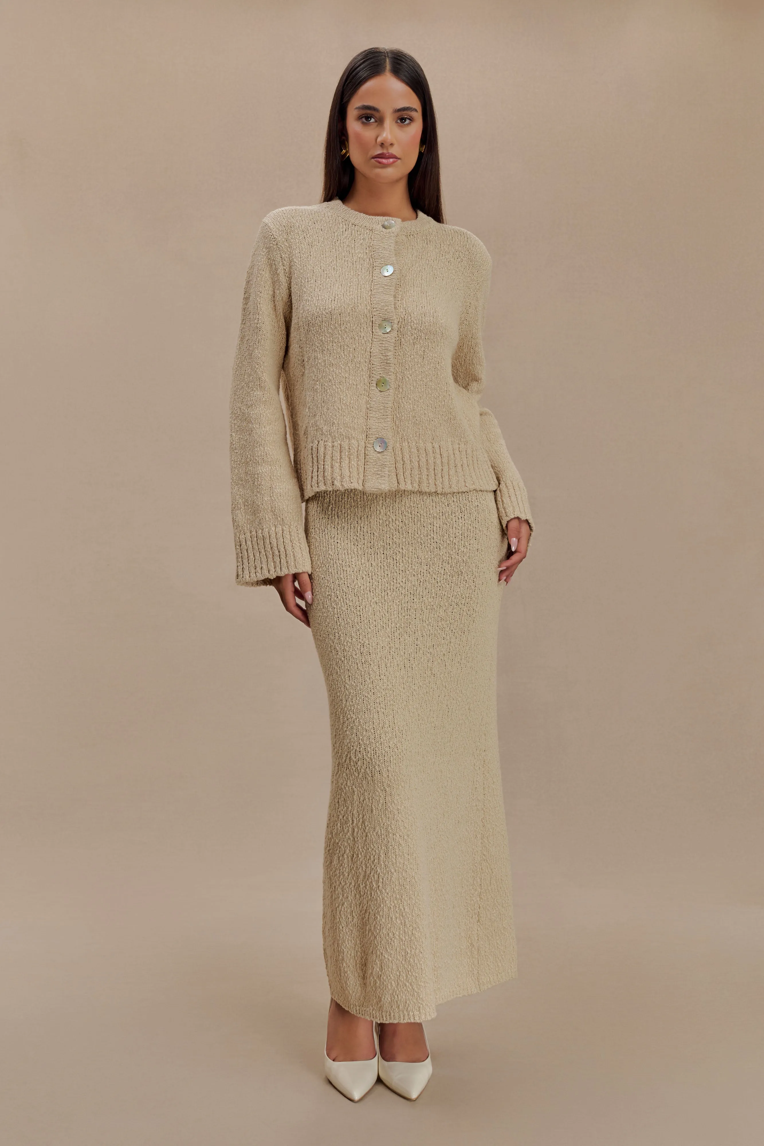 Heat Retention Lining Moira Oversized Boucle Cardigan - Wheat