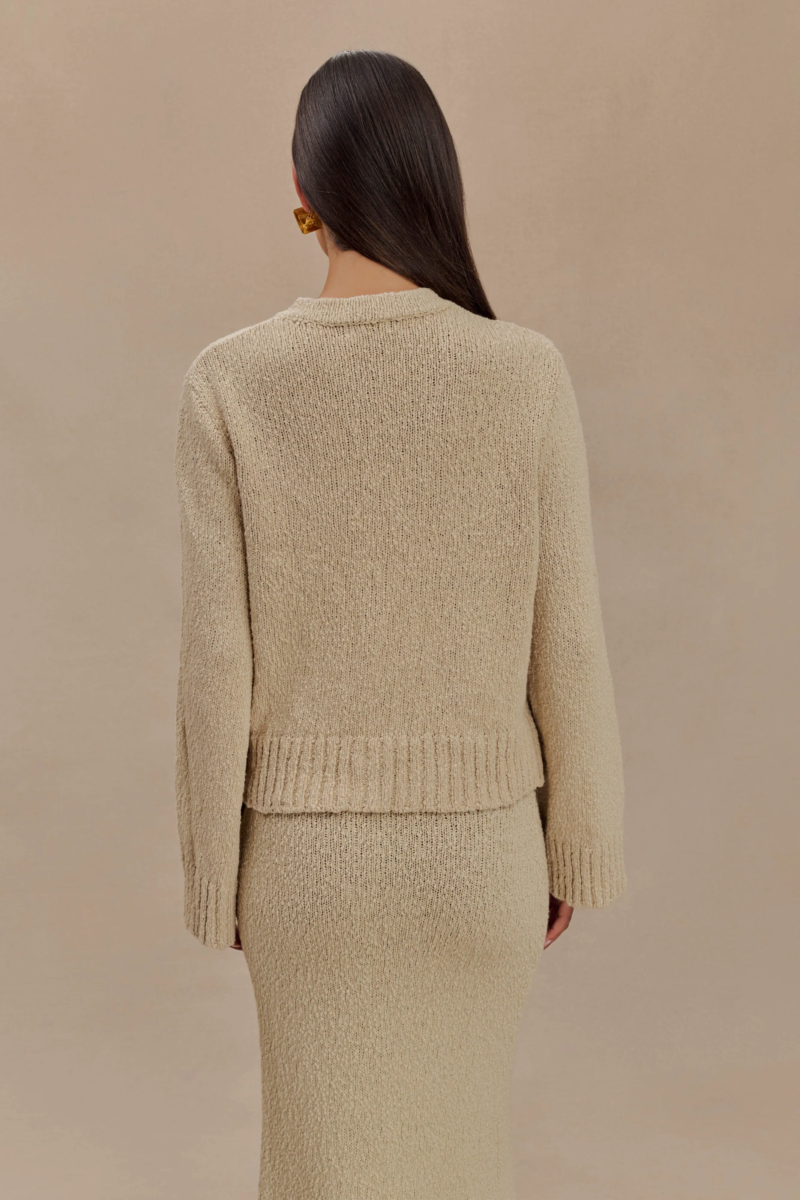 Moira Oversized Boucle Cardigan - Wheat Adjustable Cuff Design