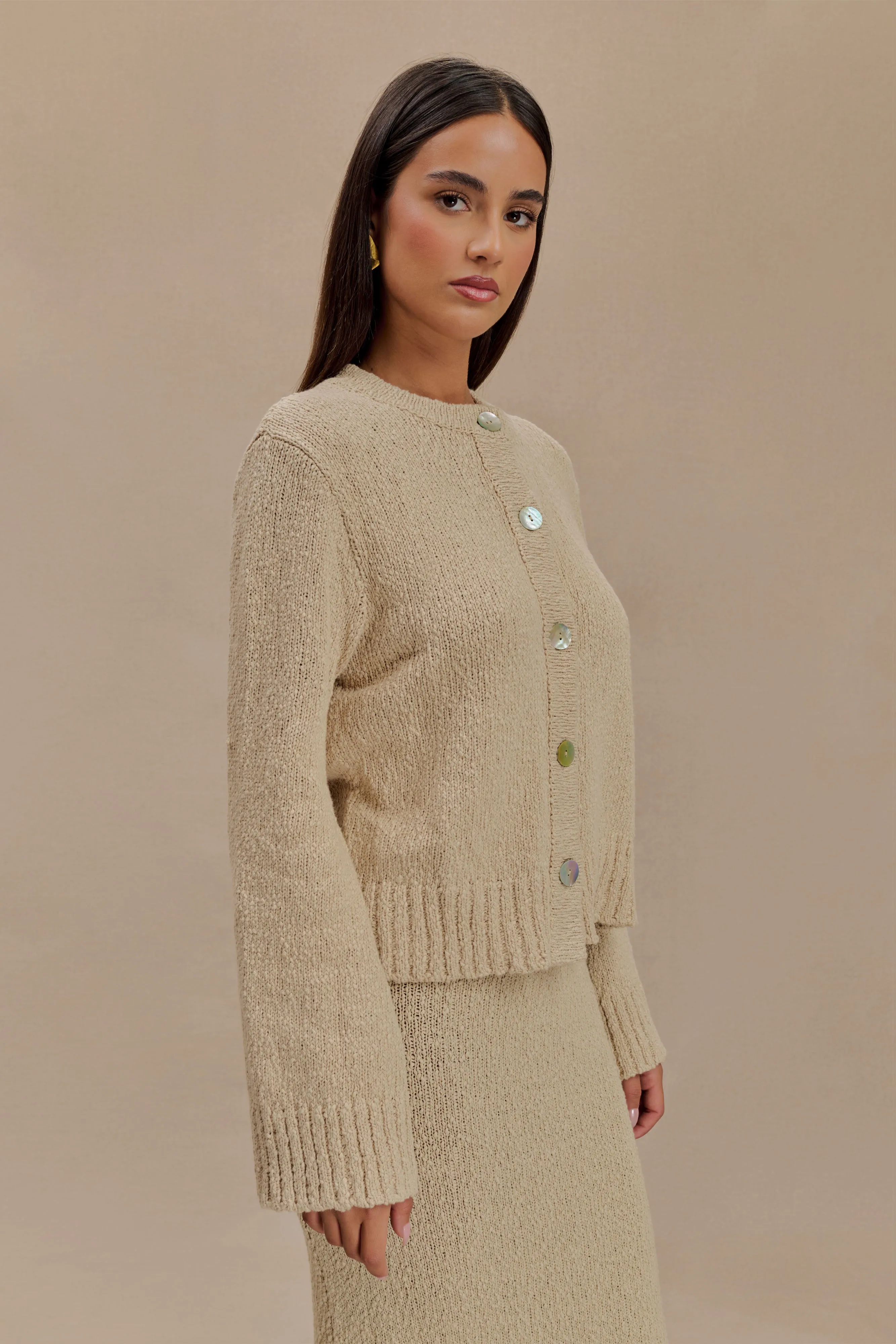 Cold Weather Moira Oversized Boucle Cardigan - Wheat