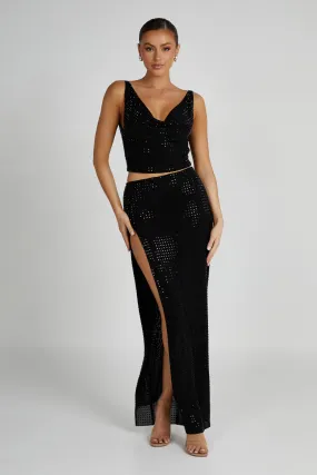 Temperature Regulating Fabric Flexible Knees Ellery Square Diamante Maxi Skirt - Black