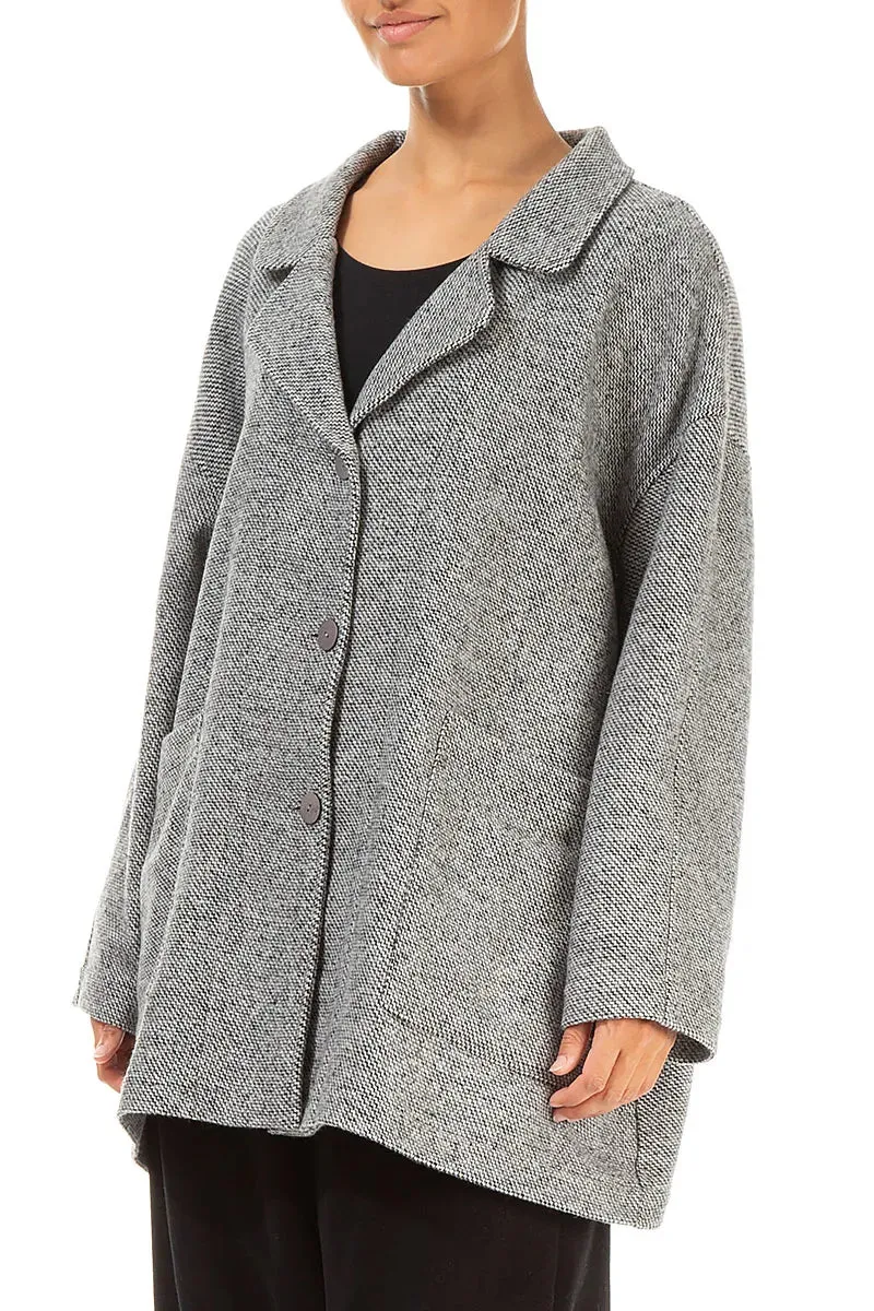 Loose Collar Neck Soft Grey Wool Jacket Crisp Layer Lightweight Fabric