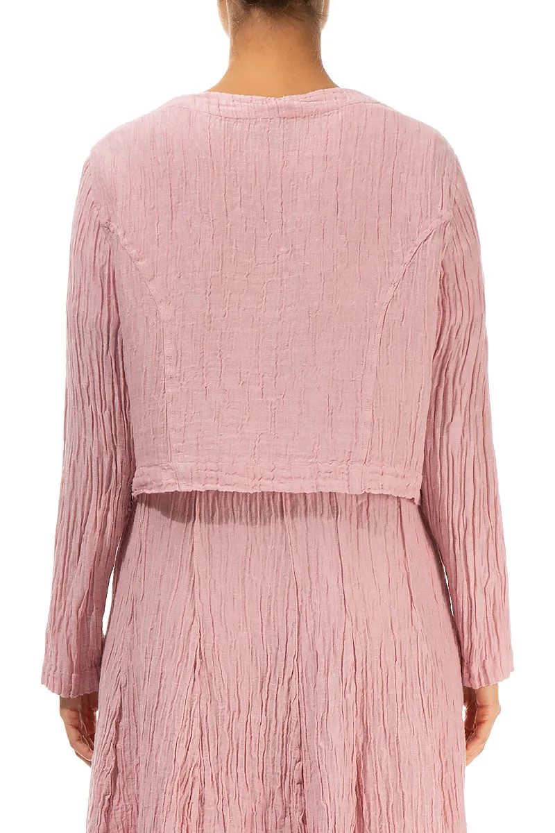 Anti Pilling Fabric Short Rounded Crinkled Powder Pink Silk Jacket