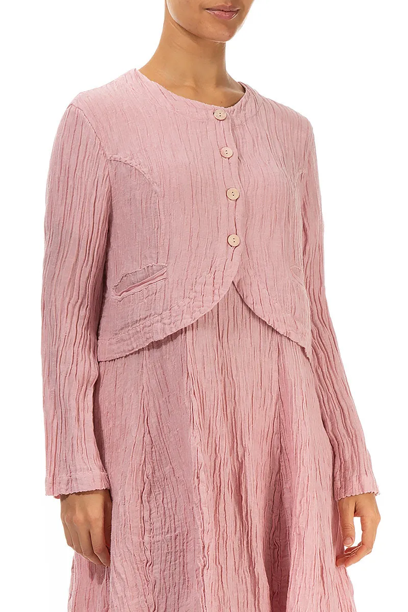 Soft Layers Short Rounded Crinkled Powder Pink Silk Jacket