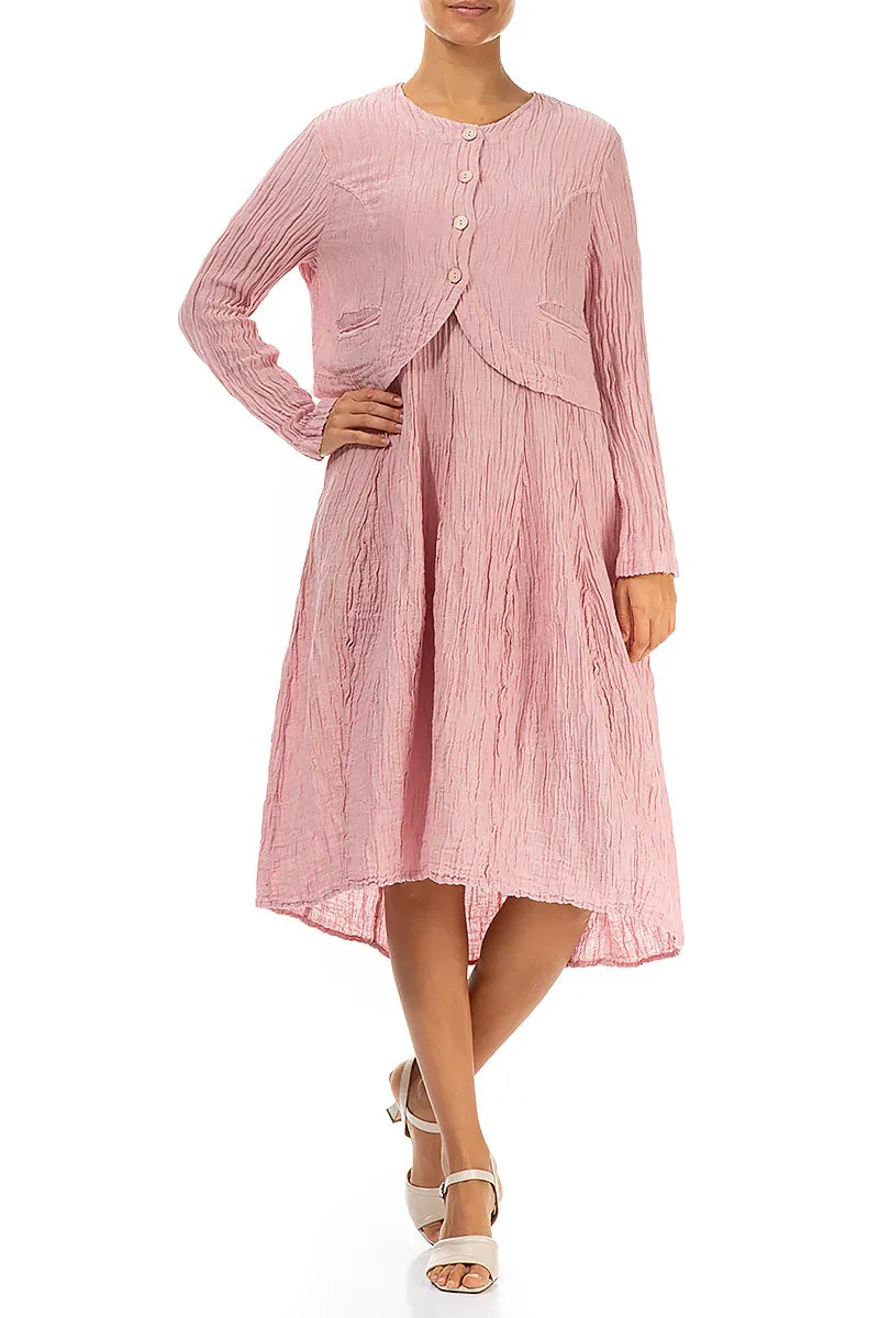 Short Rounded Crinkled Powder Pink Silk Jacket Crisp Weather Fit
