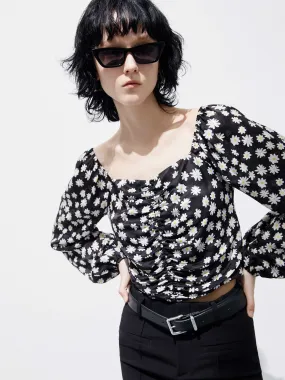 Comfortable Design Cropped Flower Print Top