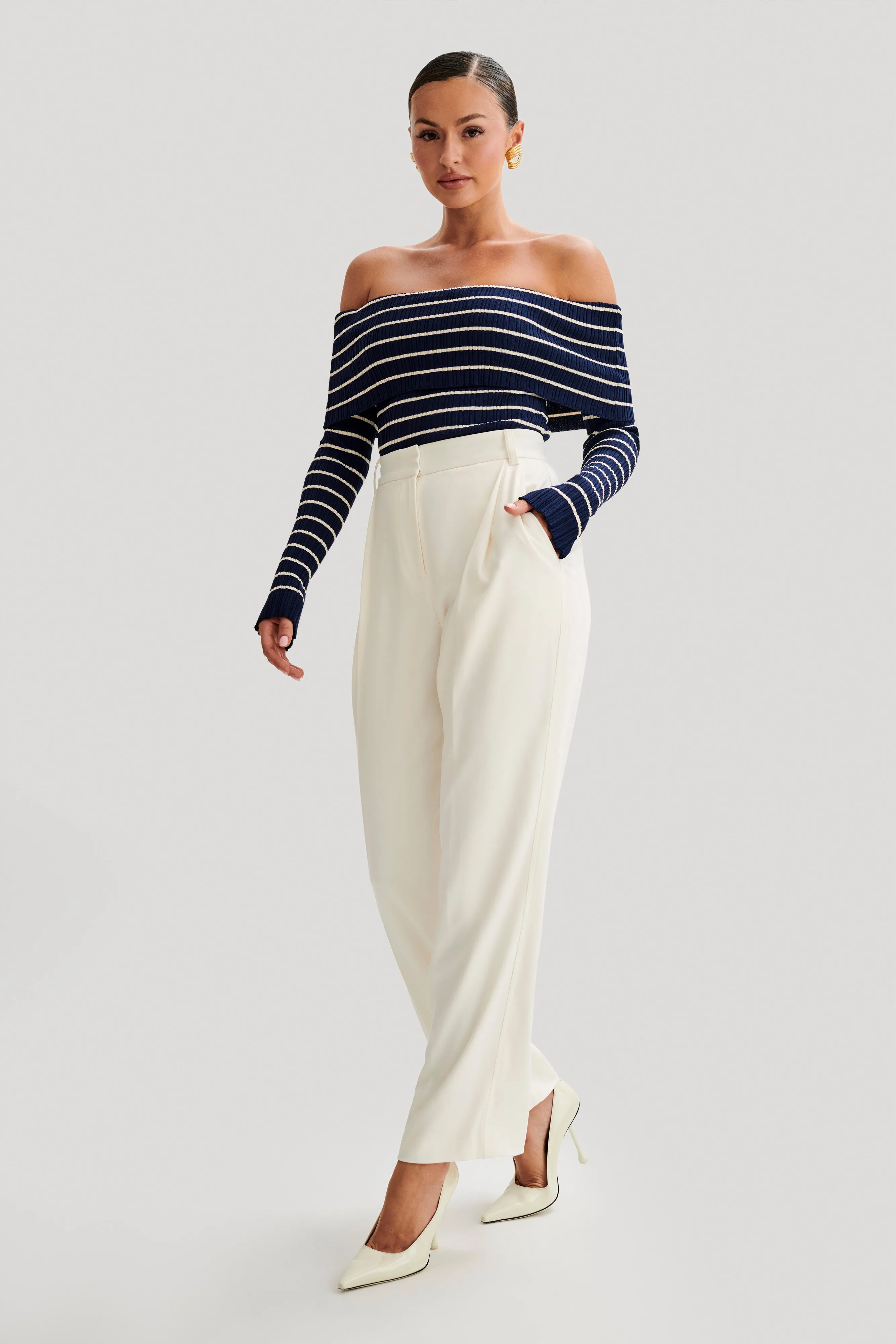 DurableBlend Dominica Off Shoulder Knit Top - Navy