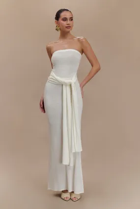 Phoebe Strapless Tie Knit Top - Ivory Adjustable Hemline