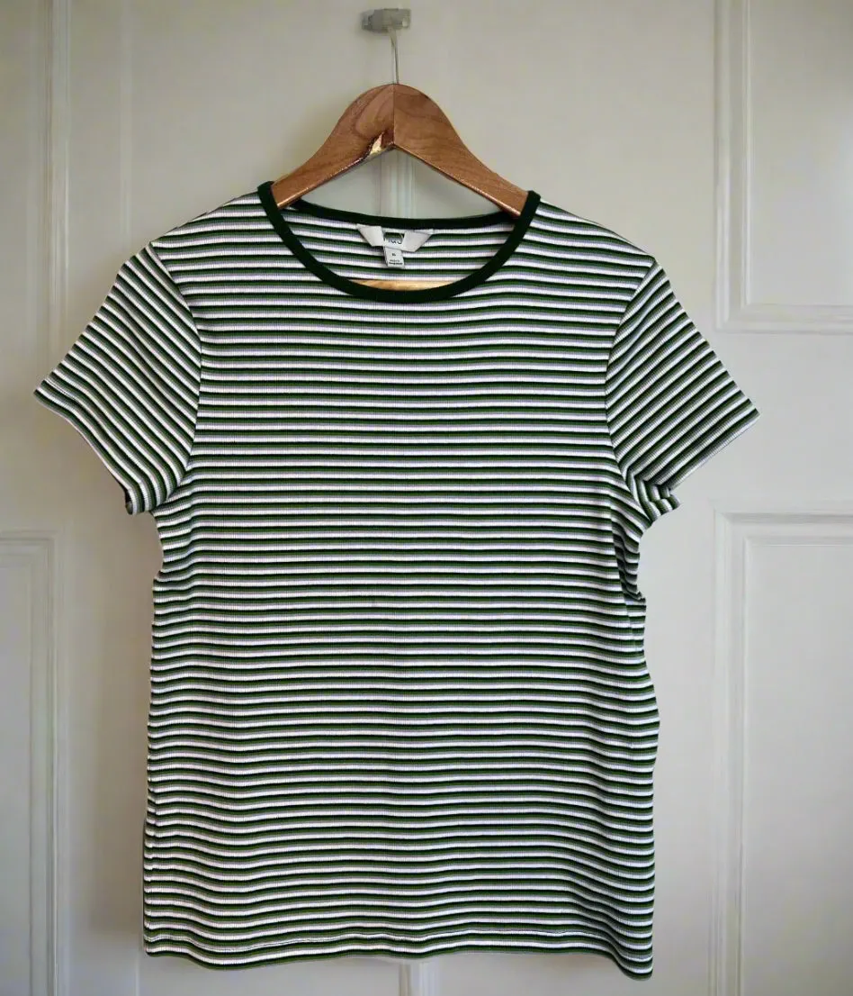 Green Striped Cotton Rich Ribbed Tee Lightweight insulation Island Vibe