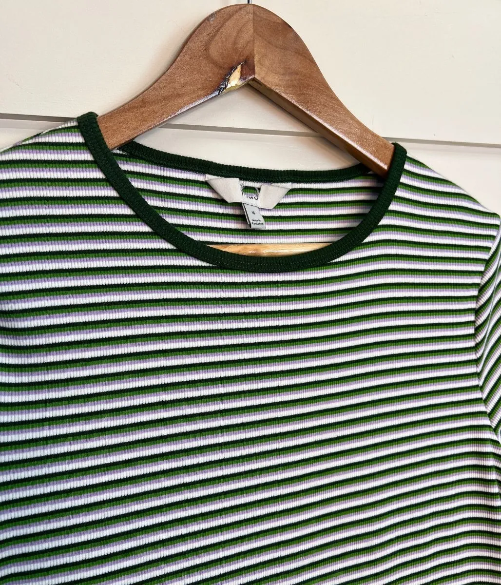 Mom Soft Green Striped Cotton Rich Ribbed Tee