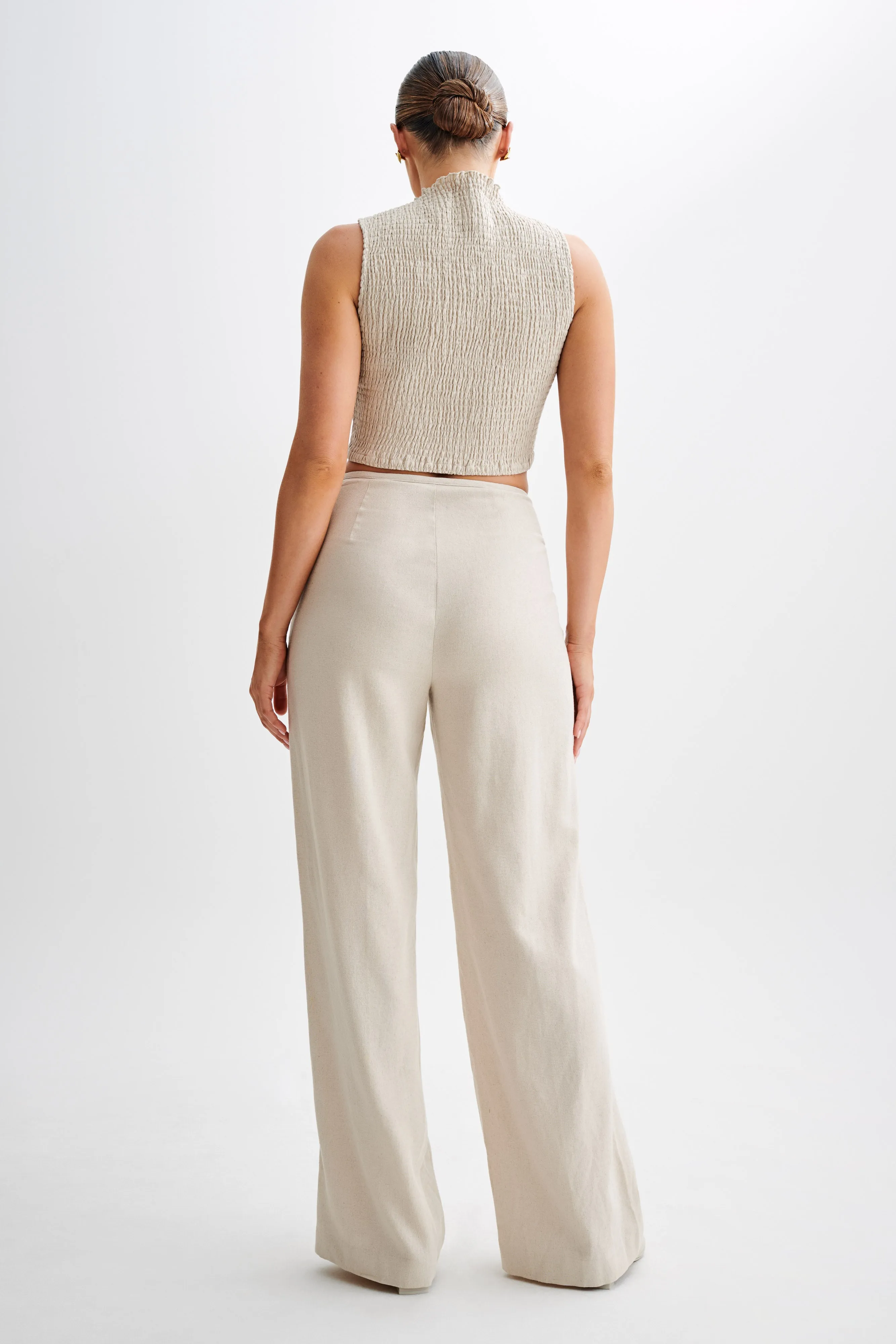 Wear Resistant Fabric simple design Adrina Straight Leg Linen Pant - Natural
