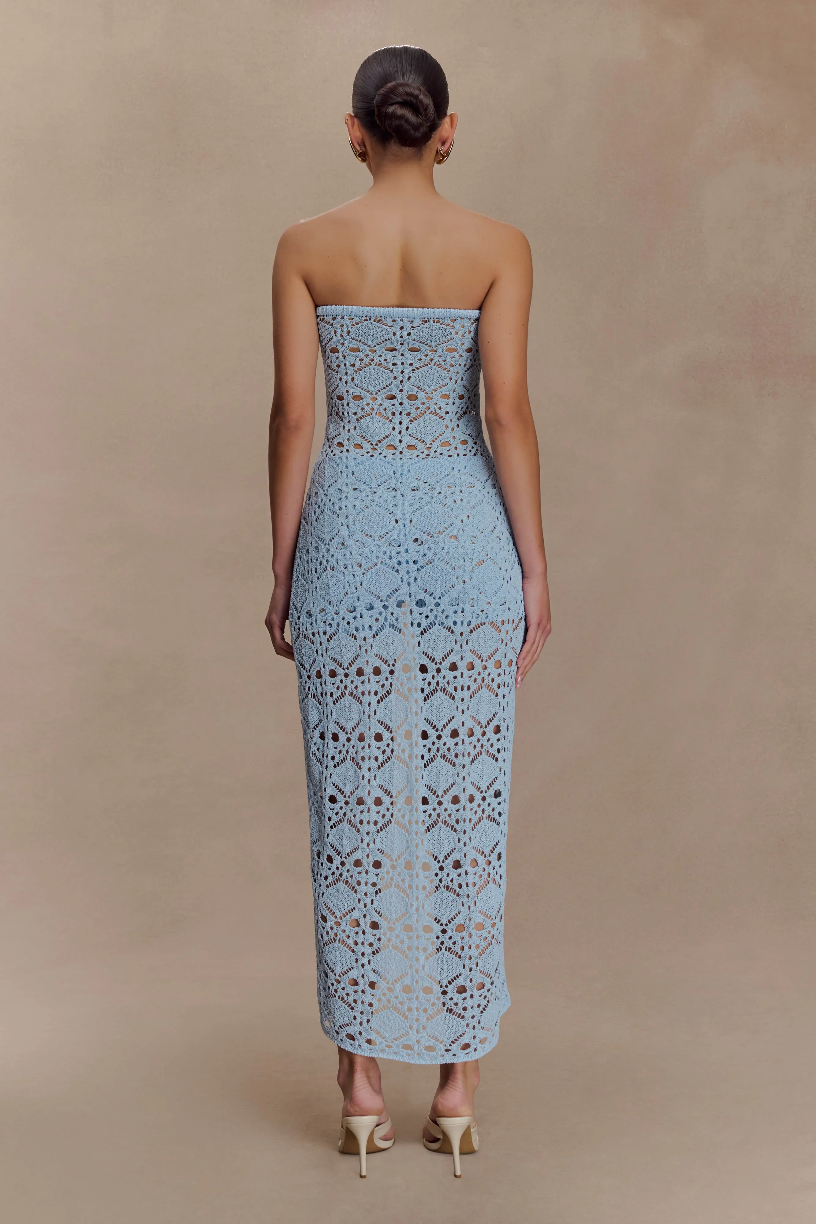 FadeResistant Aeline Strapless Crochet Knit Top - Sky Blue