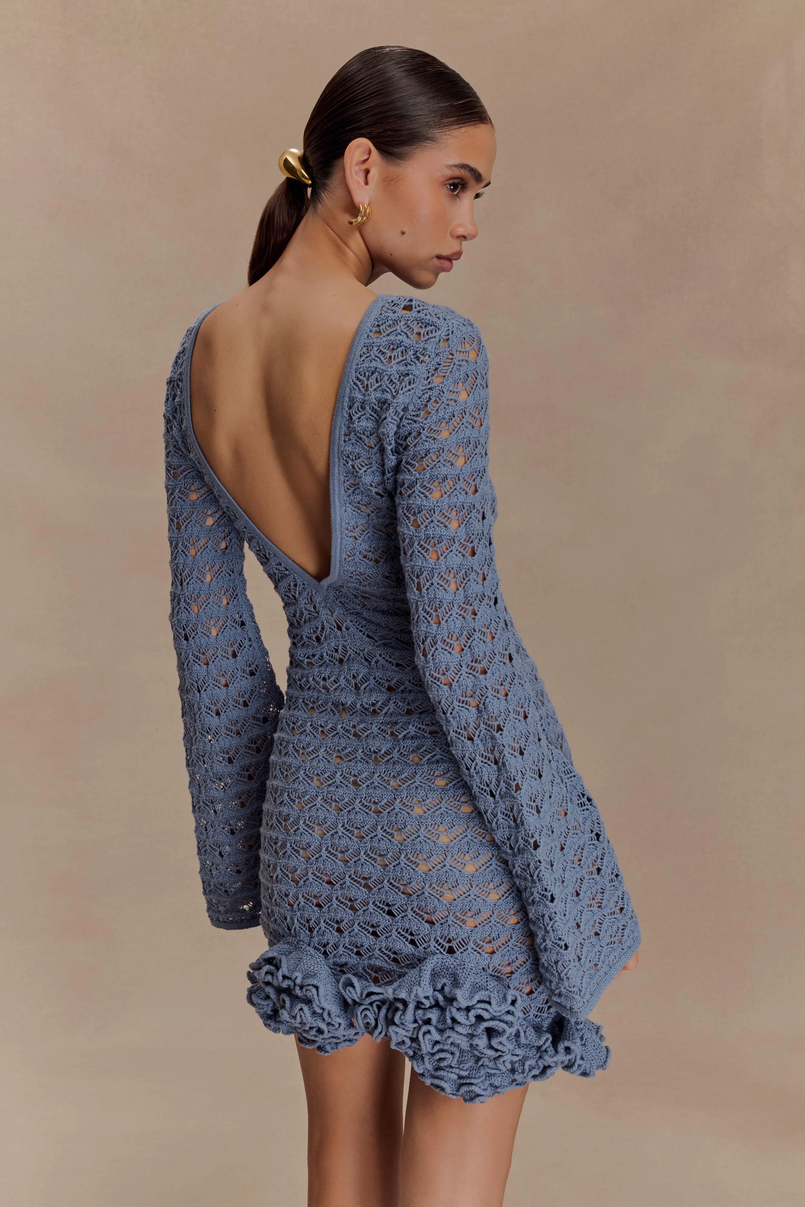 Stylish Fit Aileen Ruffle Crochet Mini Dress - Steel Blue