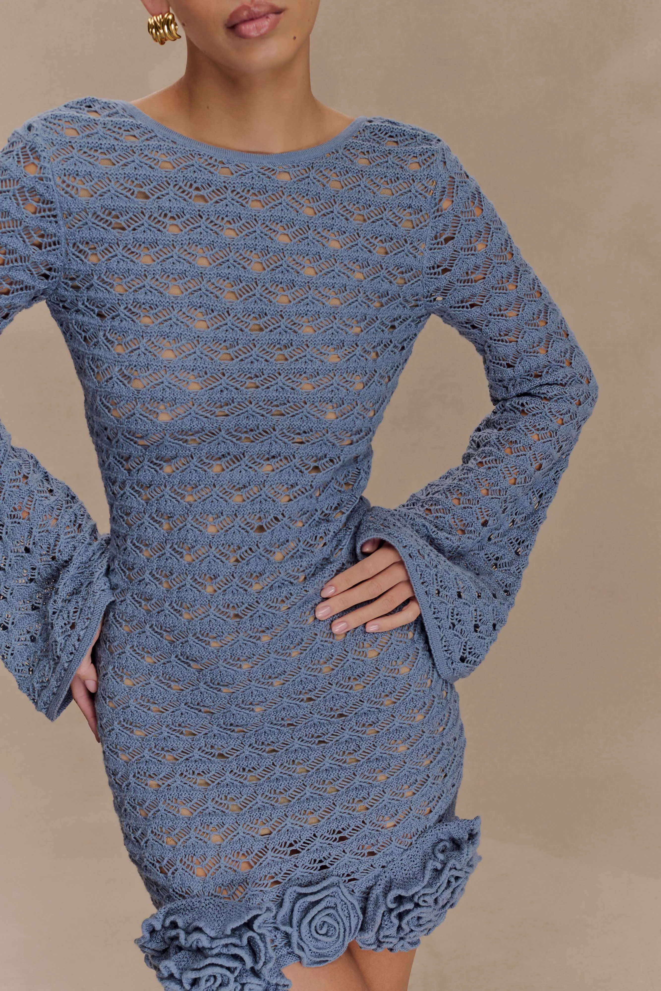 Lounge Outfit Dew Glow Aileen Ruffle Crochet Mini Dress - Steel Blue