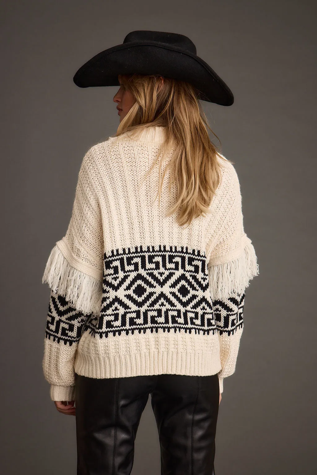 SoftBrushed Quick-Dry Fabric Bozeman Cream Printed Fringe Sweater