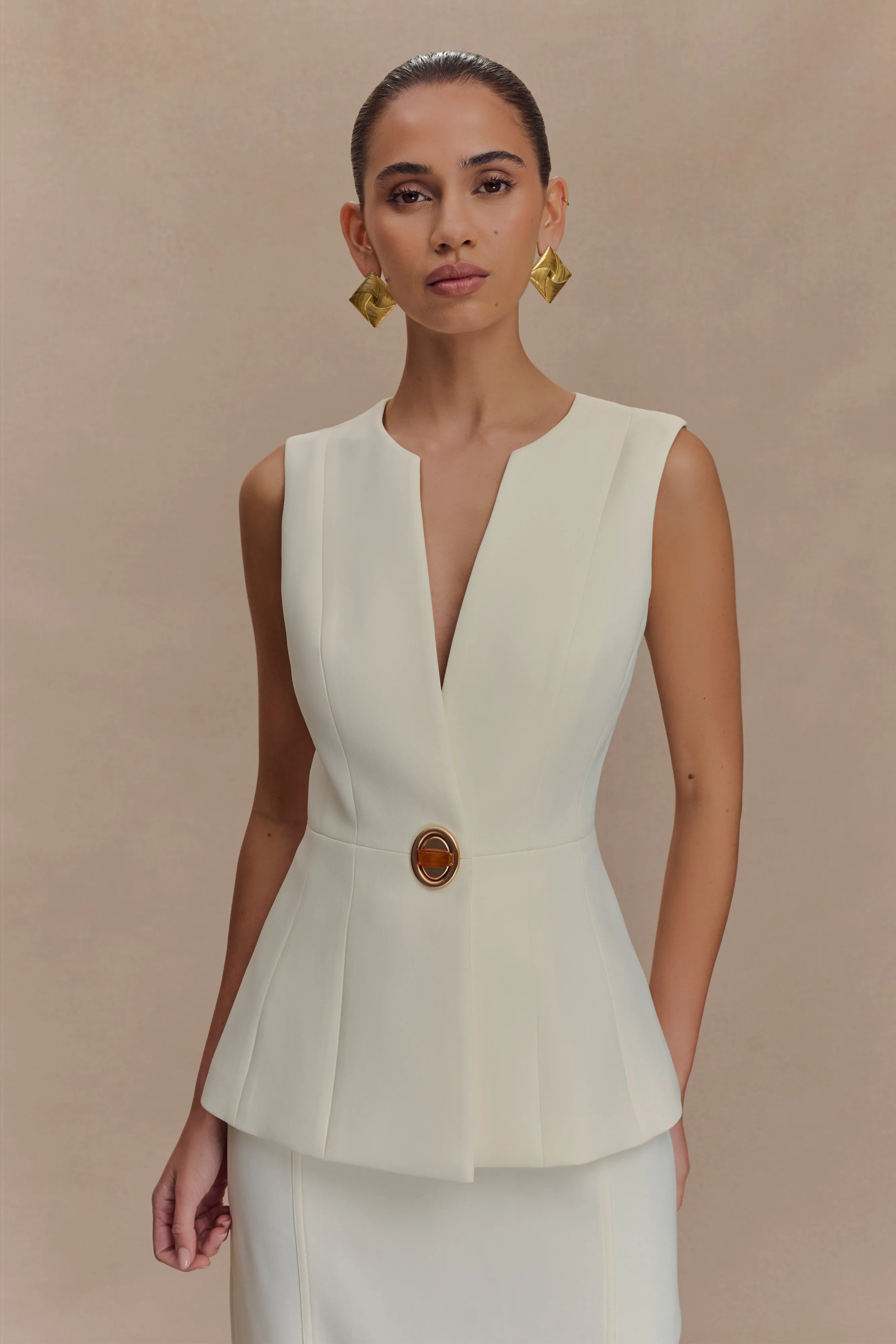 Angelie Suiting Vest Top - Ivory BoxySilhouette
