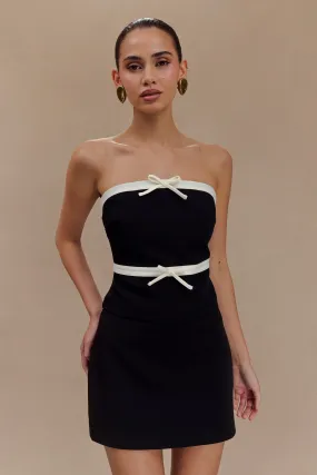 High Collar Protection Design Reflective Safety Accents Aisha Strapless Suiting Top With Contrast Bows - Black & White