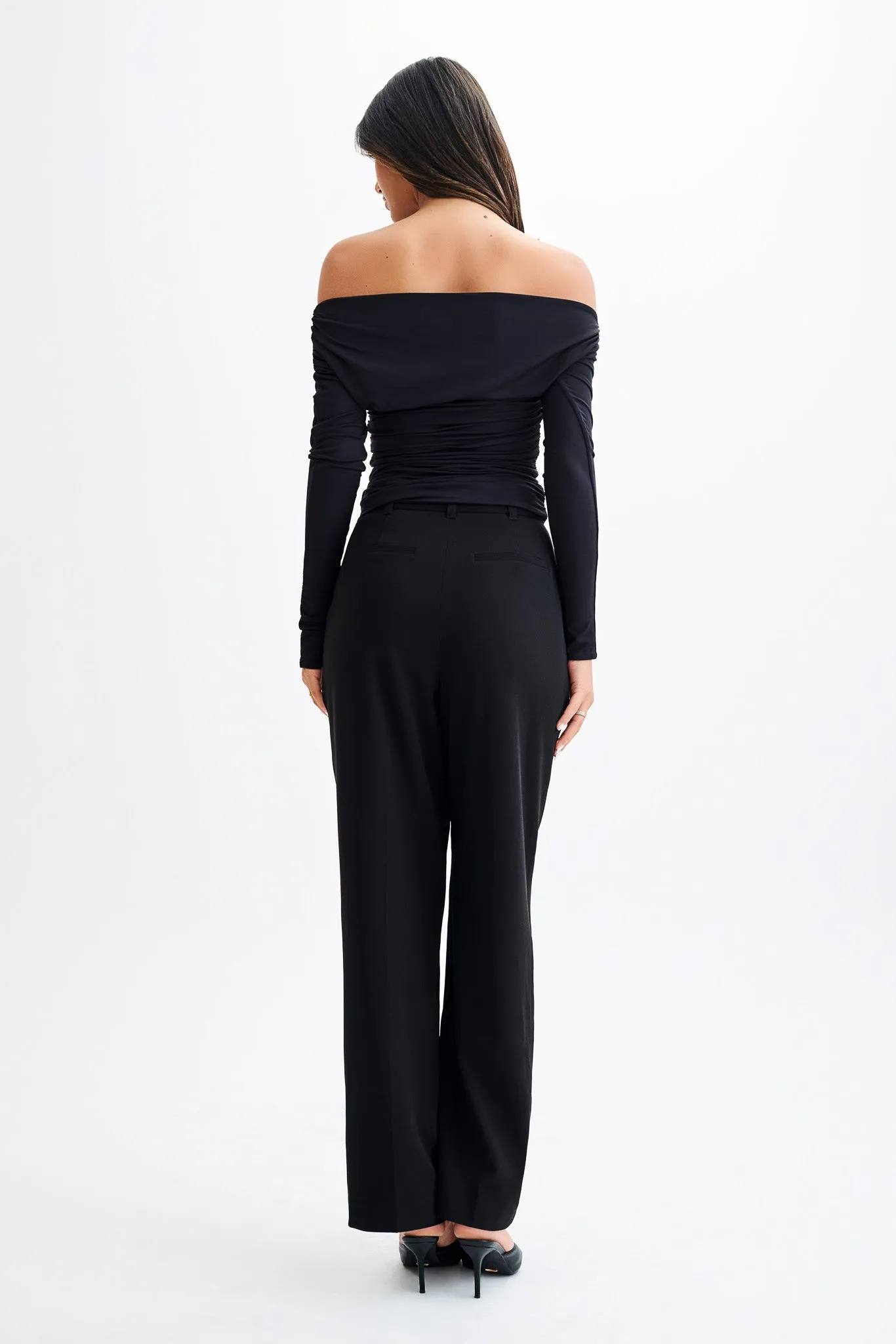 Bamboo Fiber Fabric Alayna Long Sleeve Recycled Nylon Ruched Top - Black