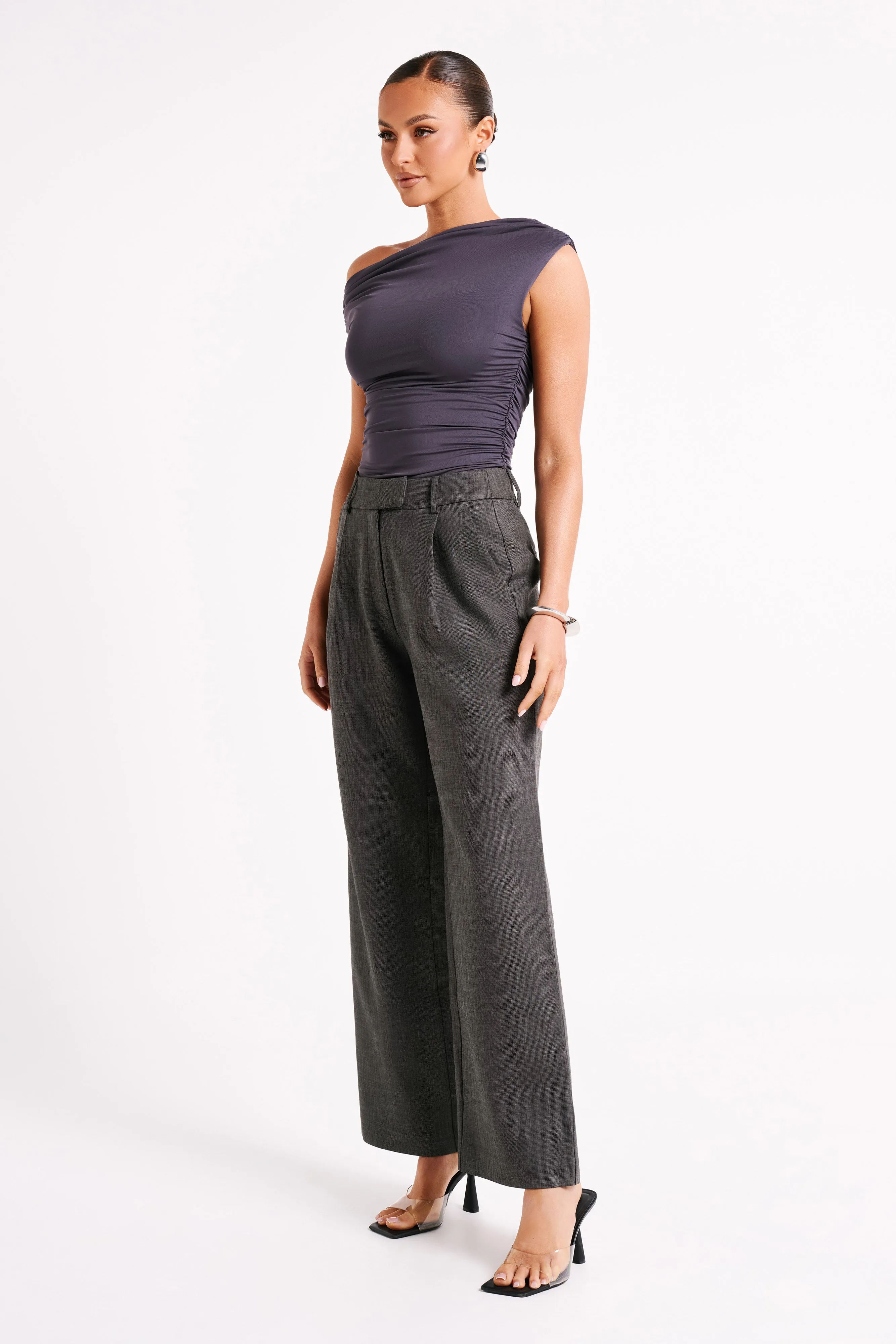 Alayna Recycled Nylon Ruched Top - Charcoal Athletic Wear ReinforcedShoulders